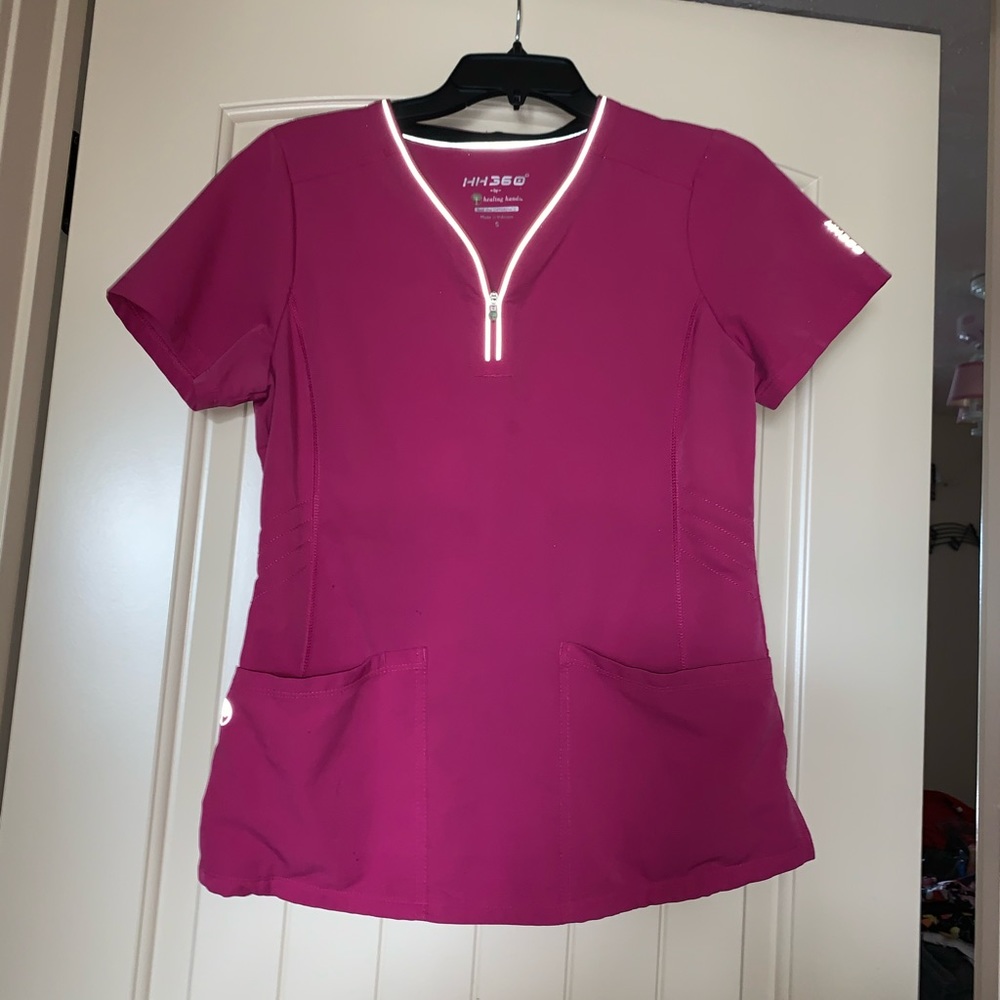Healing Hands Pink Reflective Scrub Top
